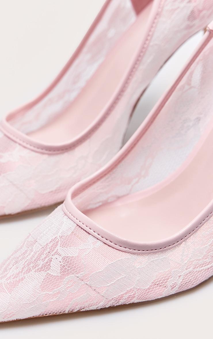 Pink Lace Wide Fit High Stiletto Court Heels Product Image
