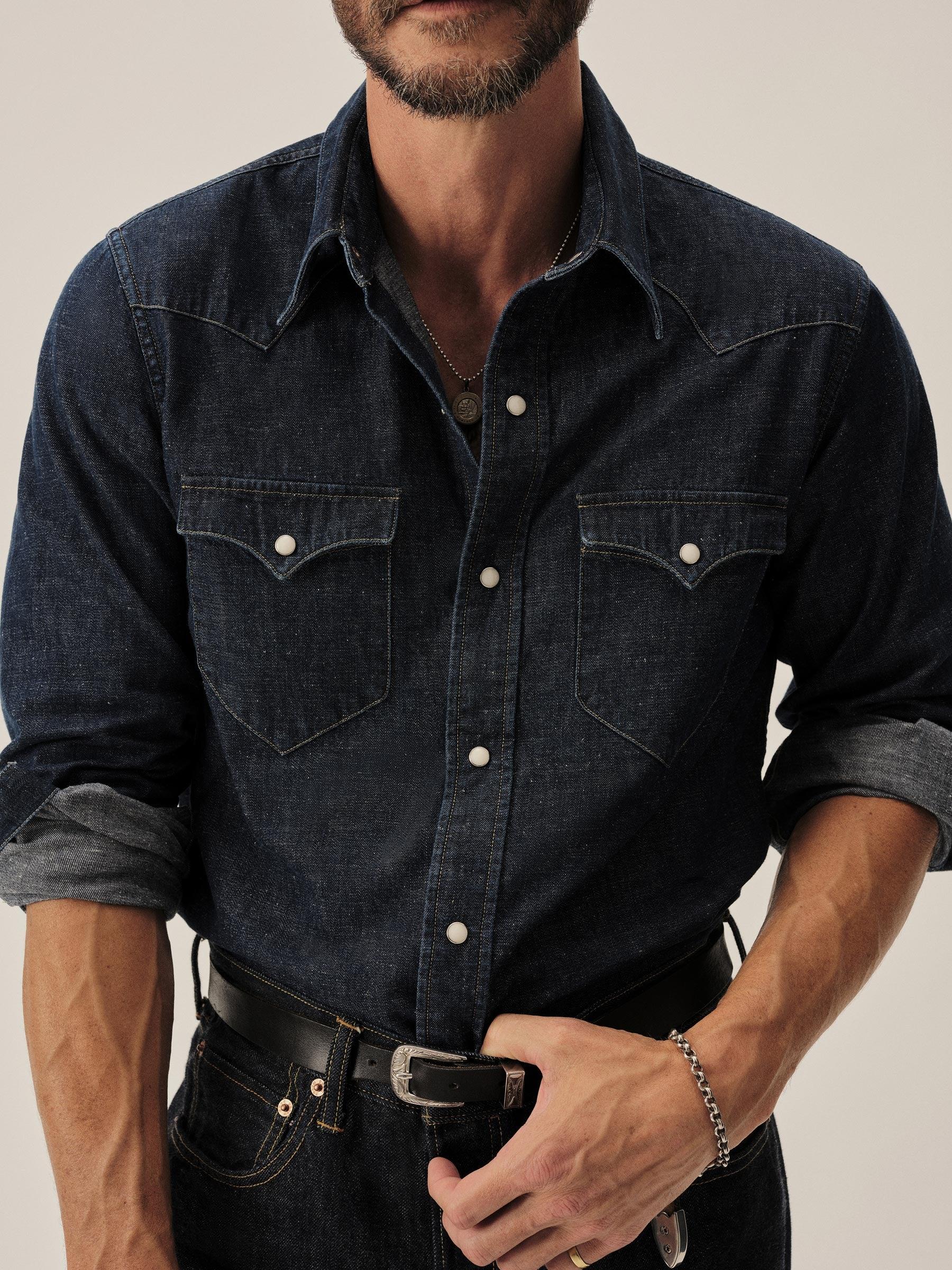D041 Nep Denim Western Shirt Product Image