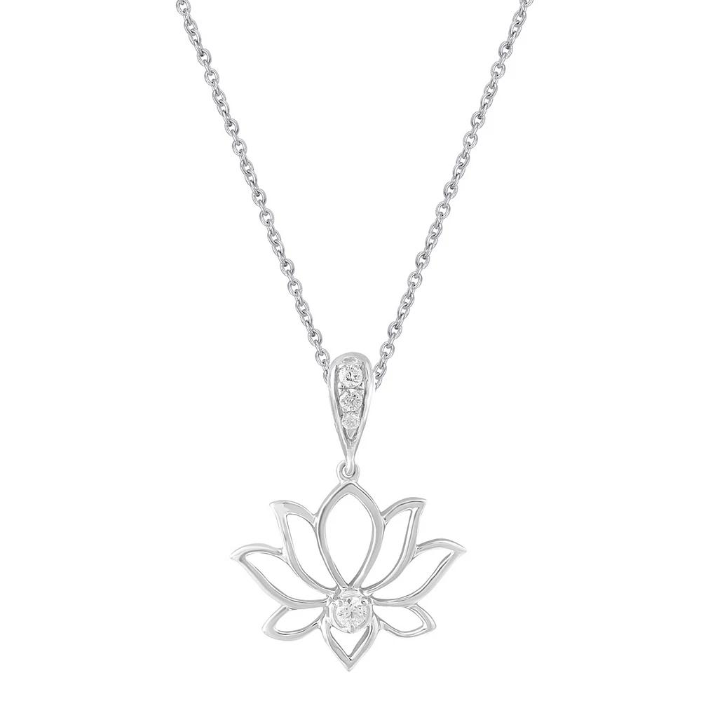 Royal Aura Sterling Silver 1/10 Carat T.W. Diamond Openwork Lotus Flower Pendant Necklace, Women's, Size: 18" Product Image