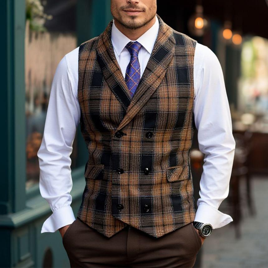 Shawl Lapel Patterned Double Breasted Vest Product Image