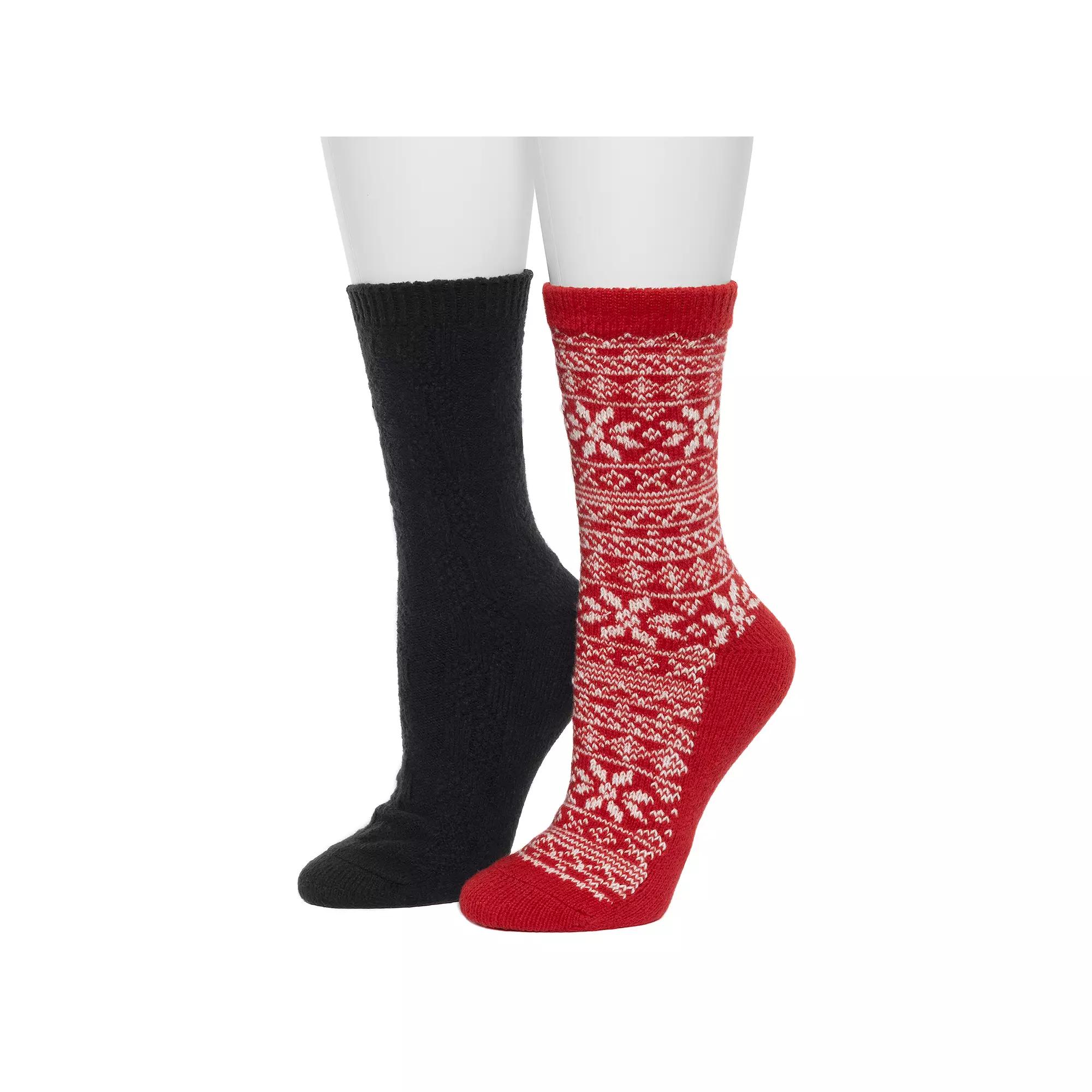 Women's Cuddl Duds® 2-Pack Plushfill Geo Snowflake with Cable Seed Crew Socks, Size: 9-11, Red Pepper Product Image