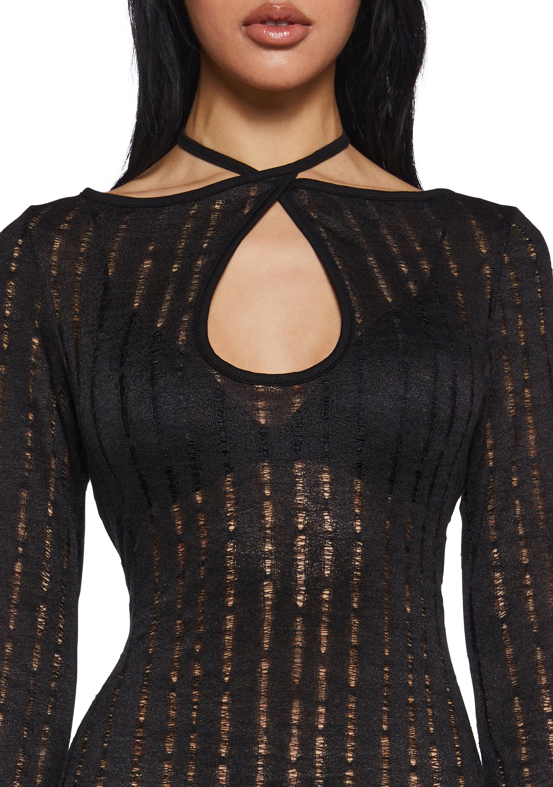 Womens Semi Sheer Knit Midi Dress Current Mood - Black Product Image