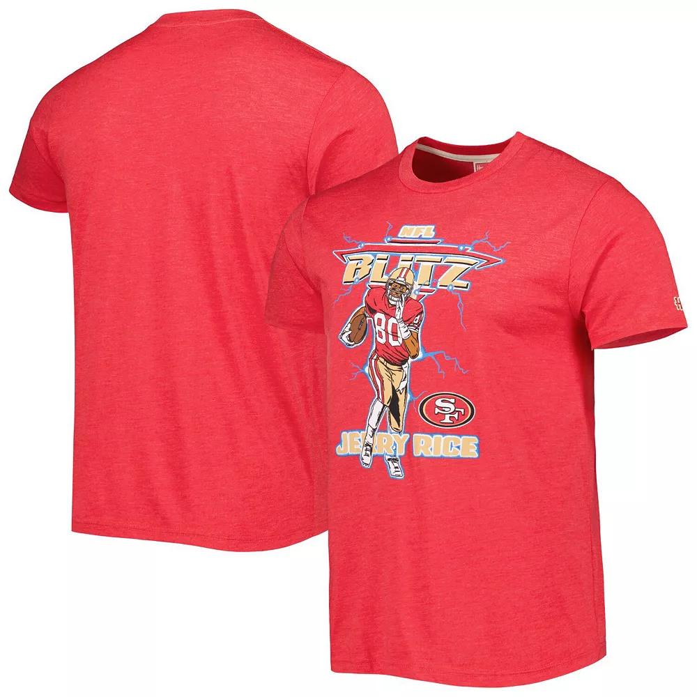 Men's Homage Jerry Rice Heathered Scarlet San Francisco 49ers NFL Blitz Retired Player Tri-Blend T-Shirt, Size: Large Product Image