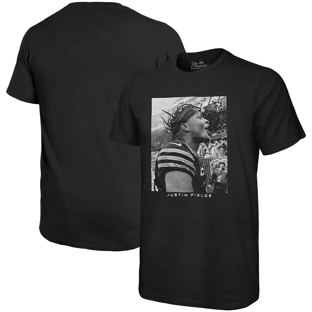 Men's Majestic Threads Justin Fields Black Chicago Bears Oversized Player Image T-Shirt, Size: Medium Product Image