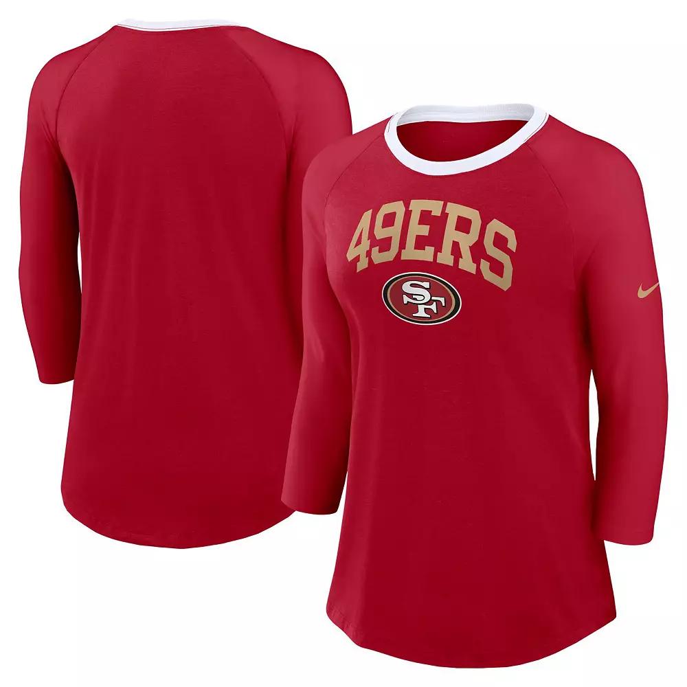 Women's Nike Scarlet San Francisco 49ers Raglan 3/4 Sleeve T-Shirt,  Product Image