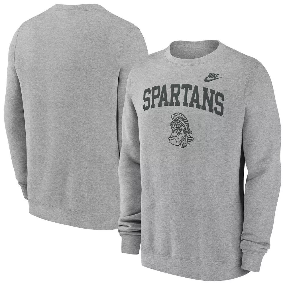 Mens Nike Heather Gray Michigan State Spartans Legacy Classic Tackle Twill EmbroideredArch Over Logo Pullover Sweatshirt Product Image