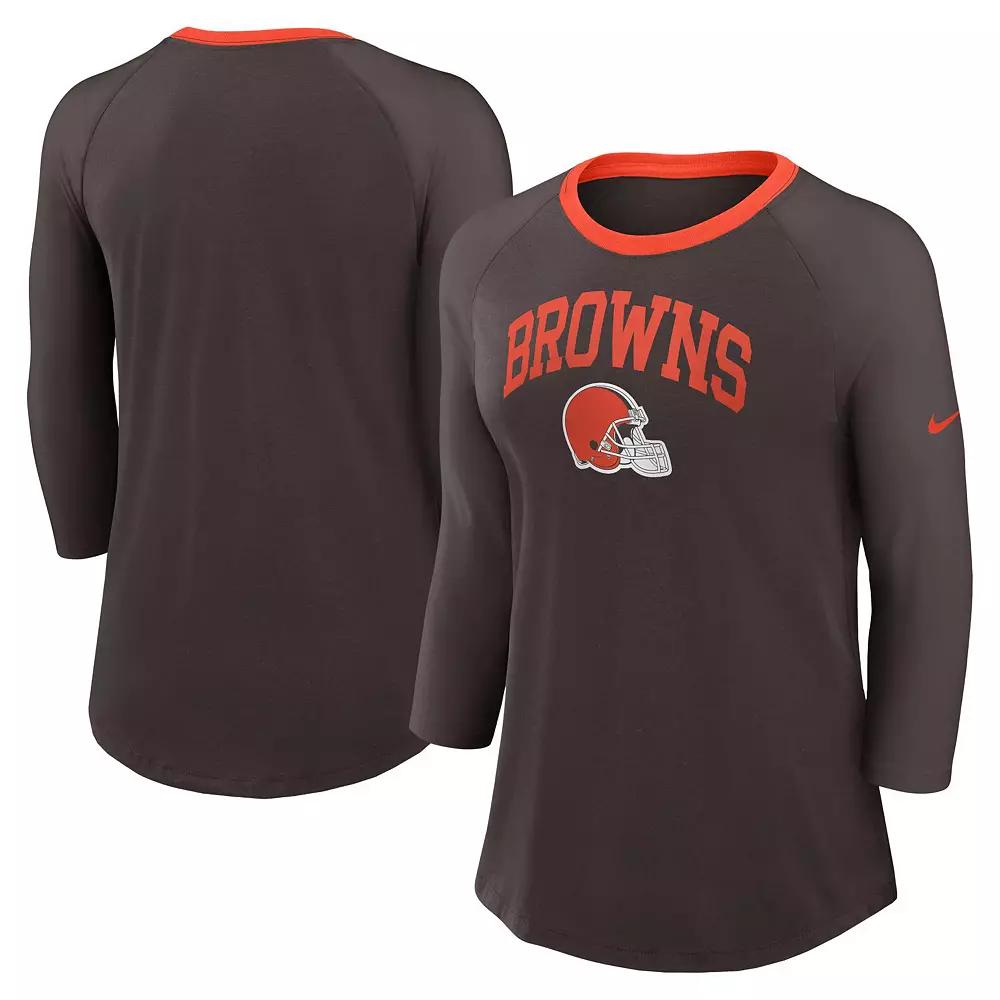 Women's Nike Brown Cleveland Browns Raglan 3/4 Sleeve T-Shirt,  Product Image