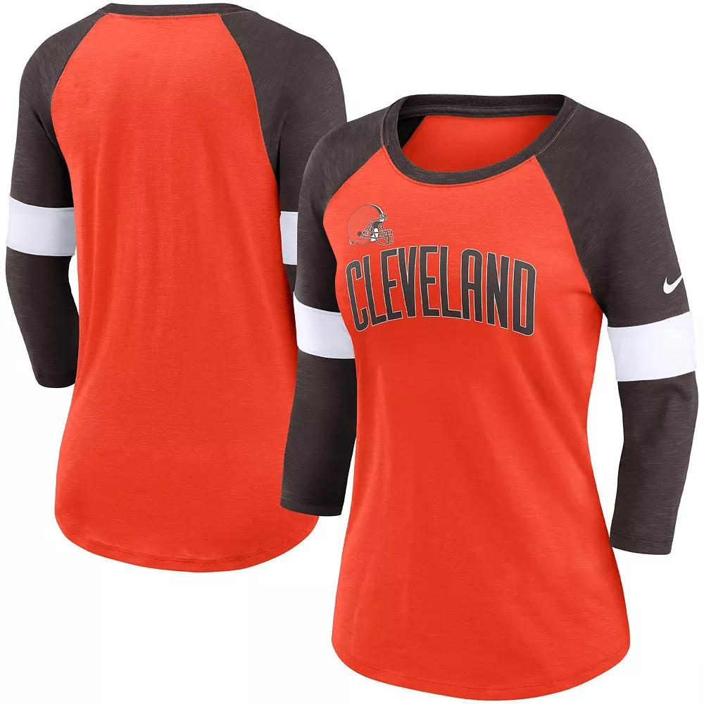 Women's Nike Cleveland Browns Heathered Orange/Brown Football Pride Slub 3/4 Raglan Sleeve T-Shirt, Size: Small Product Image