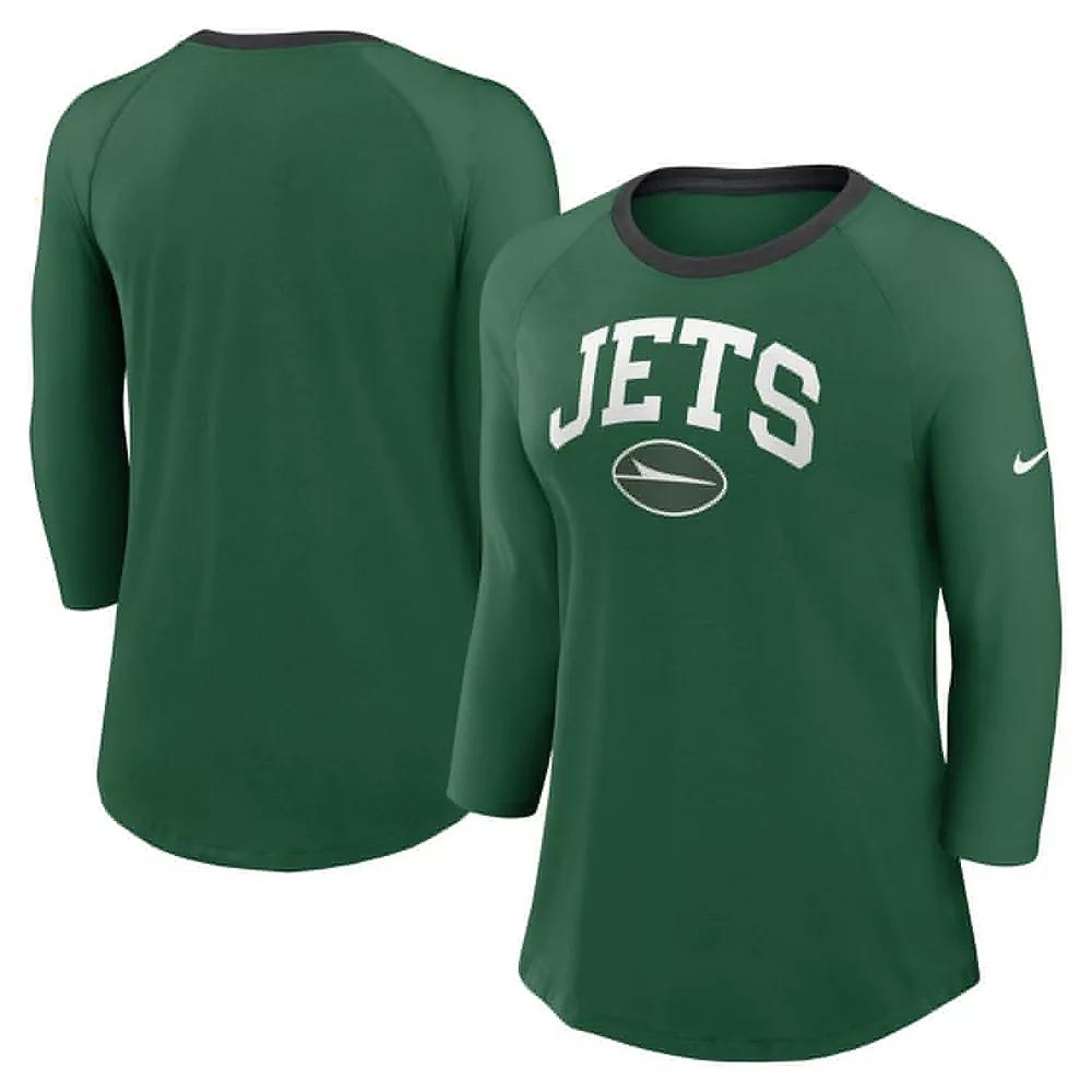 Women's Nike Green New York Jets Raglan 3/4 Sleeve T-Shirt,  Product Image