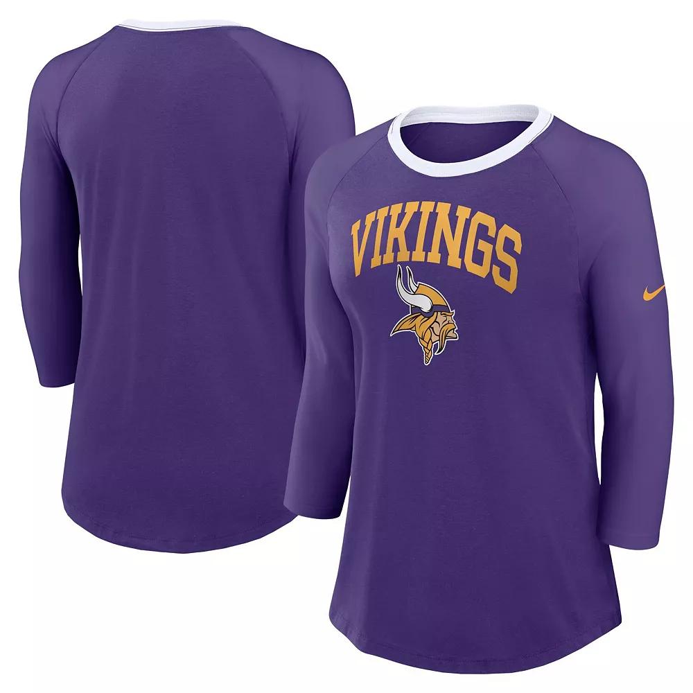 Women's Nike Purple Minnesota Vikings Raglan 3/4 Sleeve T-Shirt,  Product Image