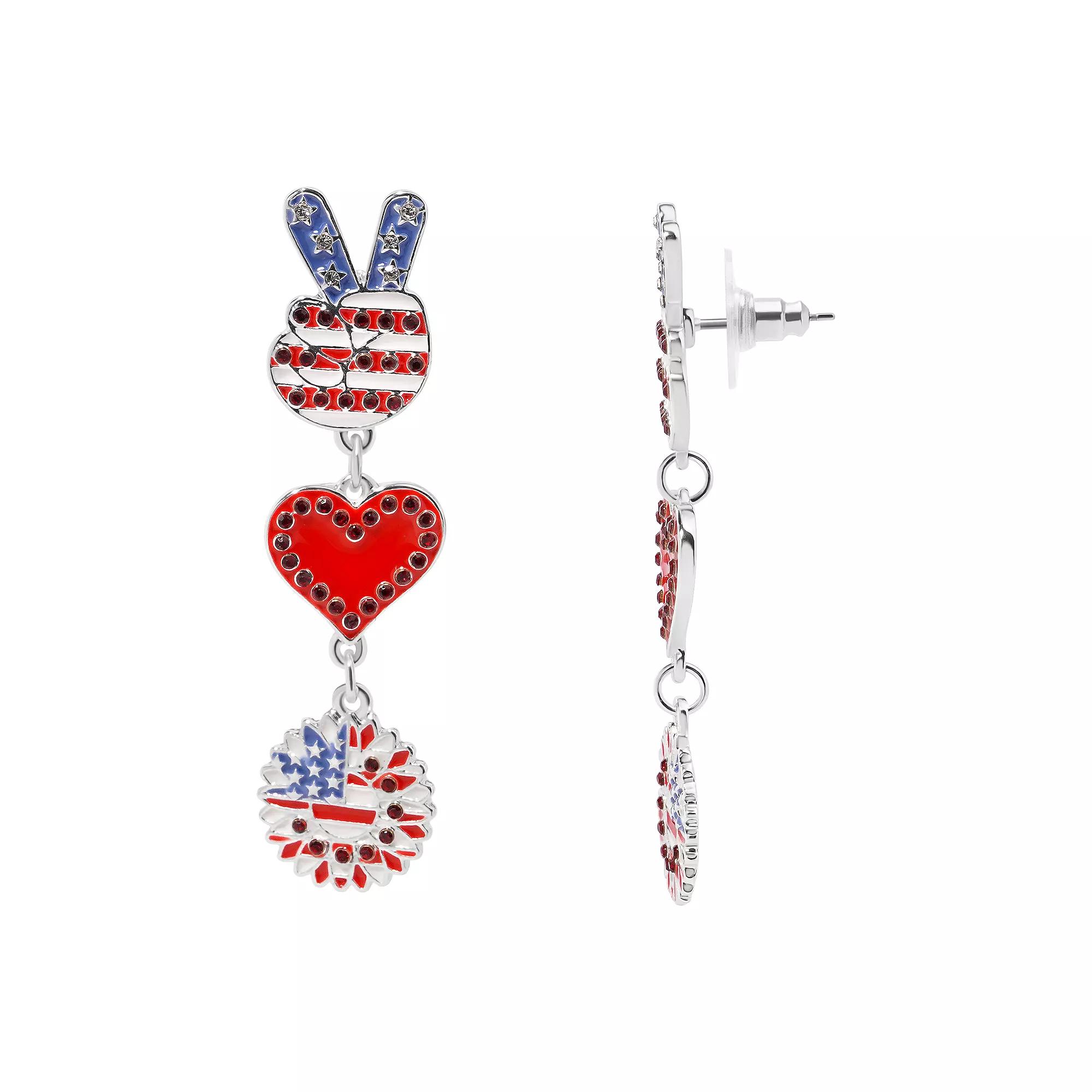 Celebrate Together™ Americana Peace Icons Linear Drop Earrings, Women's, Multi Product Image