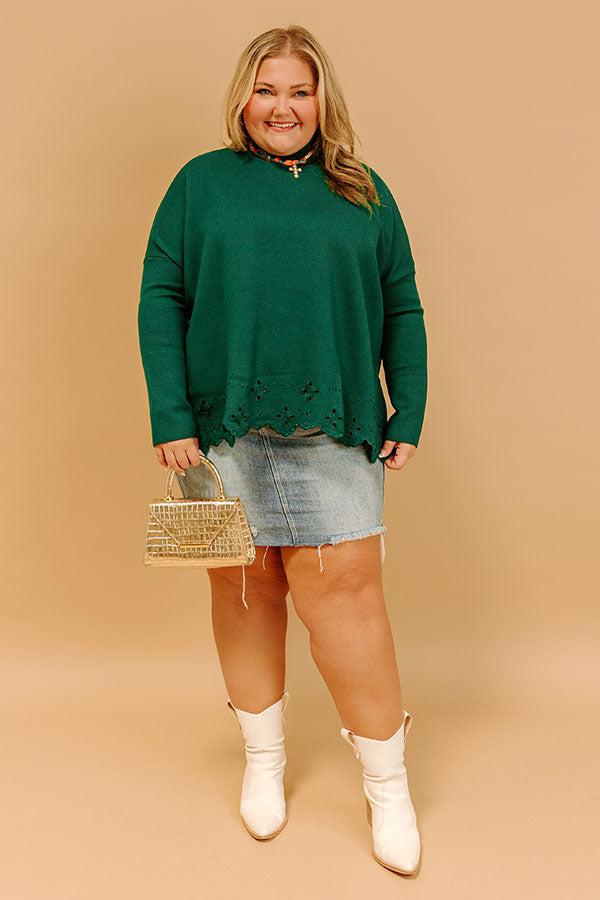 Kind Glance Eyelet Sweater in Hunter Green Curves Product Image