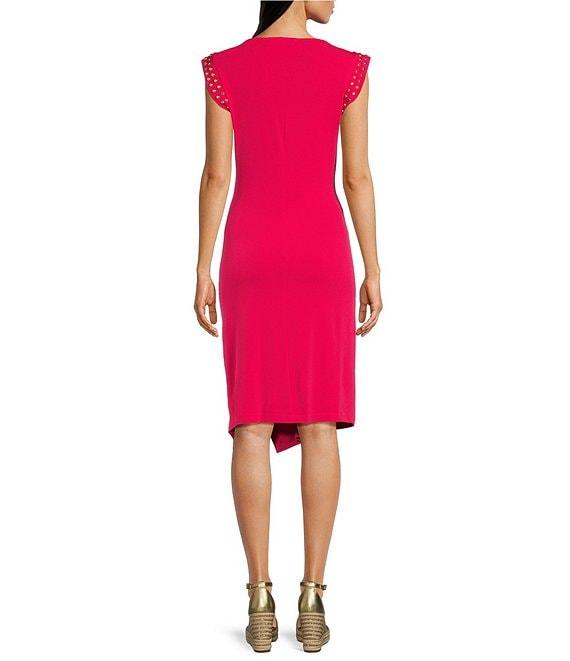 Michael Kors Matte Jersey Crew Neck Sleeveless Astor Studded Dress Product Image
