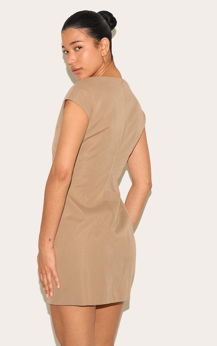 Mushroom Woven Cap Sleeve Cinched Waist Mini Dress Product Image