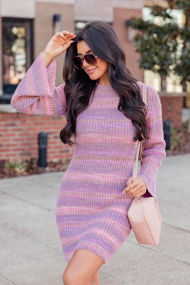 Easy Does It Pink Ombre Knit Sweater Bell Sleeve Mini Dress FINAL SALE Product Image