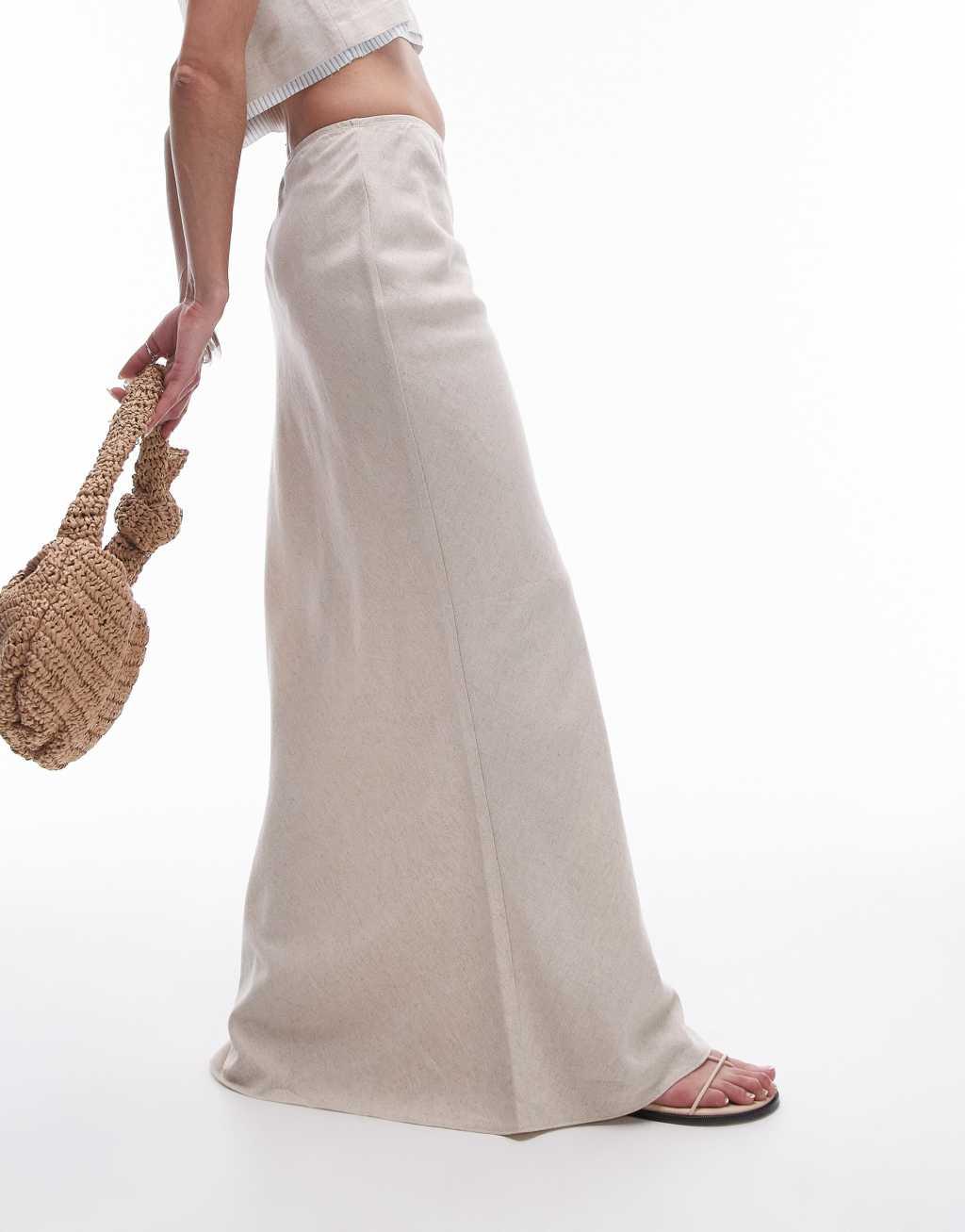 Topshop linen mix bias midi skirt in natural Product Image