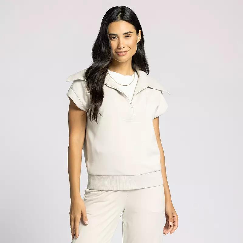 Women's Thread & Supply Half-Zip Short Sleeve Dolman Top, Size: XL, Brown Product Image