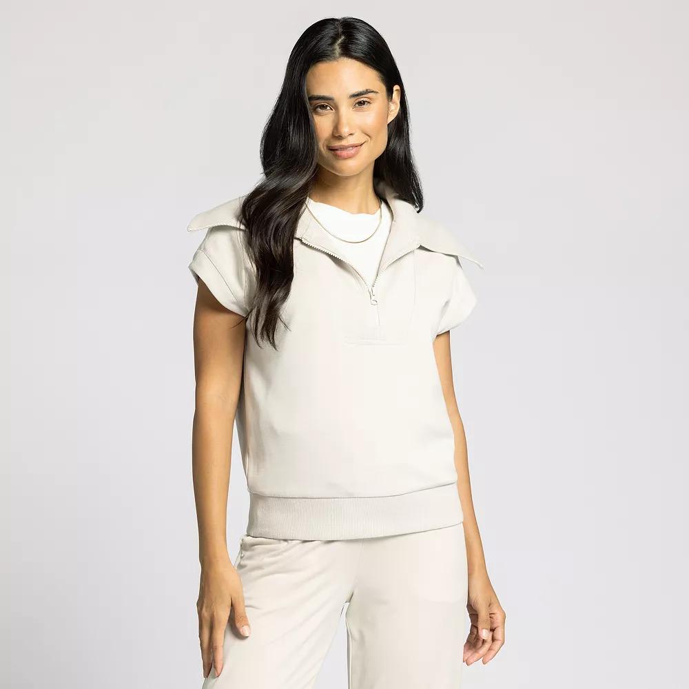 Women's Thread & Supply Half-Zip Short Sleeve Dolman Top, Size: XL, Brown Product Image