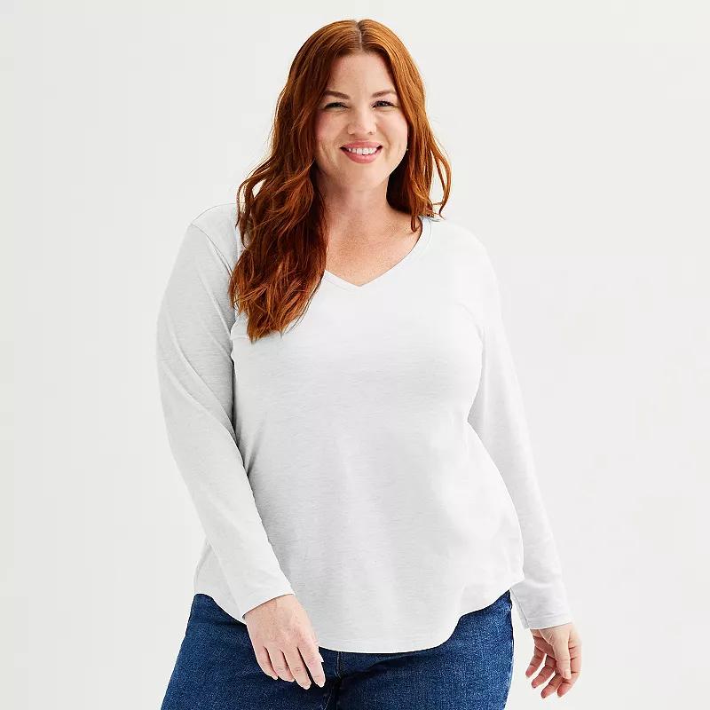 Plus Size Sonoma Goods For Life® Everyday Long Sleeve V-Neck Tee, Women's, Size: 4XL, Vital White Product Image