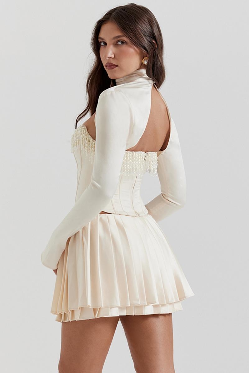 Aubrie  vintage cream embellished satin corset Product Image