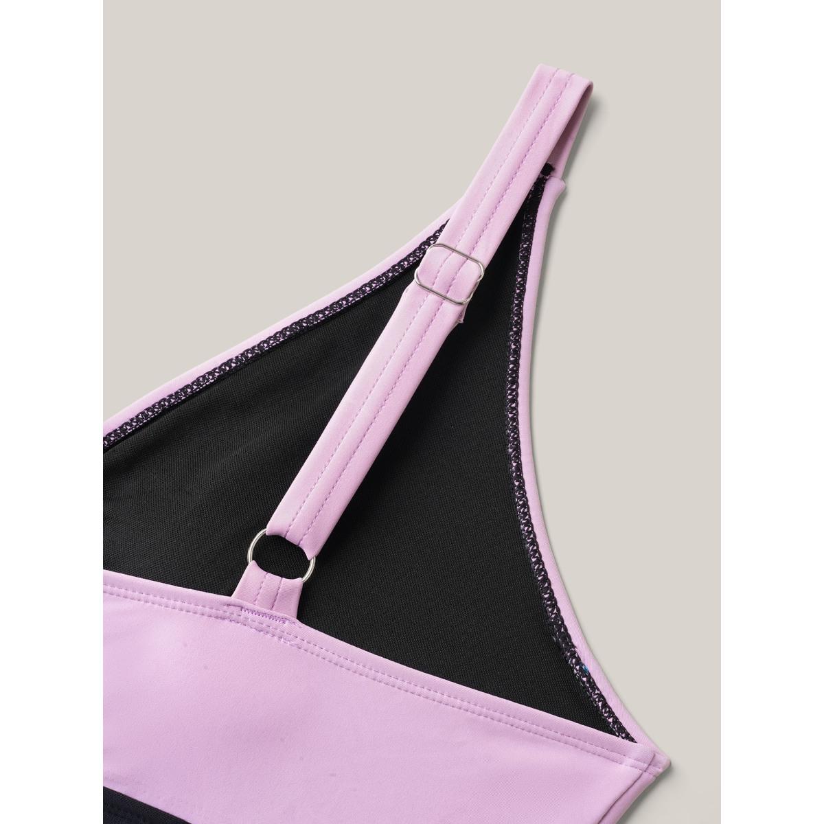 Plus Size Color Block Ruched One-Piece Swimsuit Women's Swimwear Lilac Beach Twist Curve Bathing Suits High stretch One Pieces BloomChic 26/4X Product Image