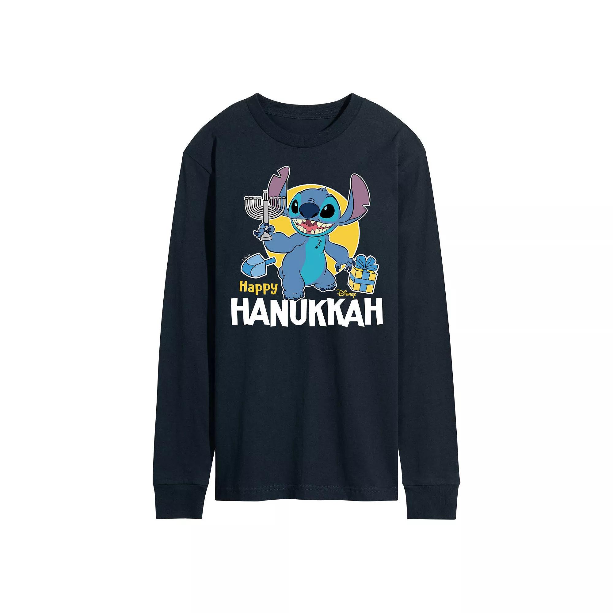 Disney's Lilo & Stitch Men's Happy Hanukkah Stitch Long Sleeve Graphic Tee,  Product Image