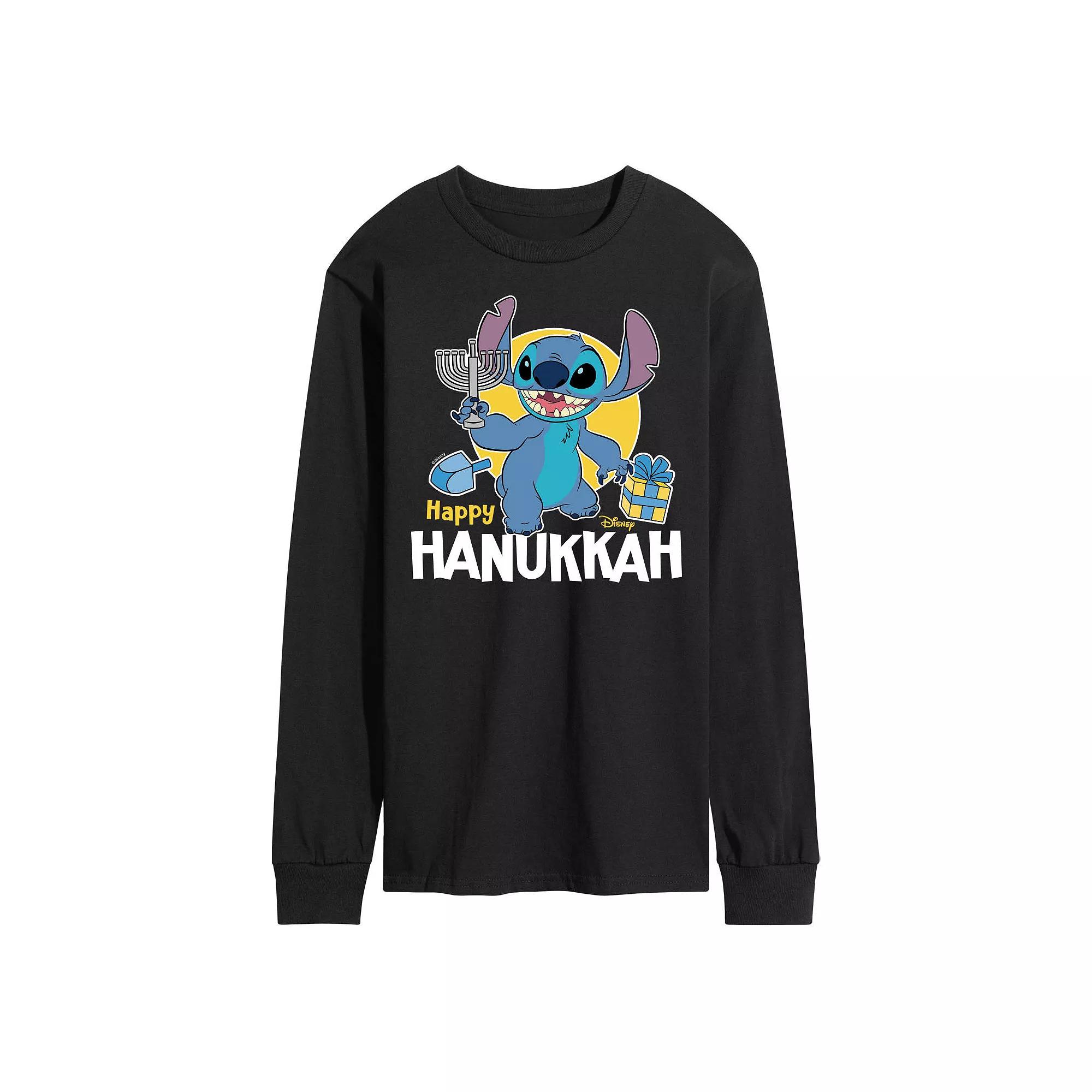 Disney's Lilo & Stitch Men's Happy Hanukkah Stitch Long Sleeve Graphic Tee,  Product Image