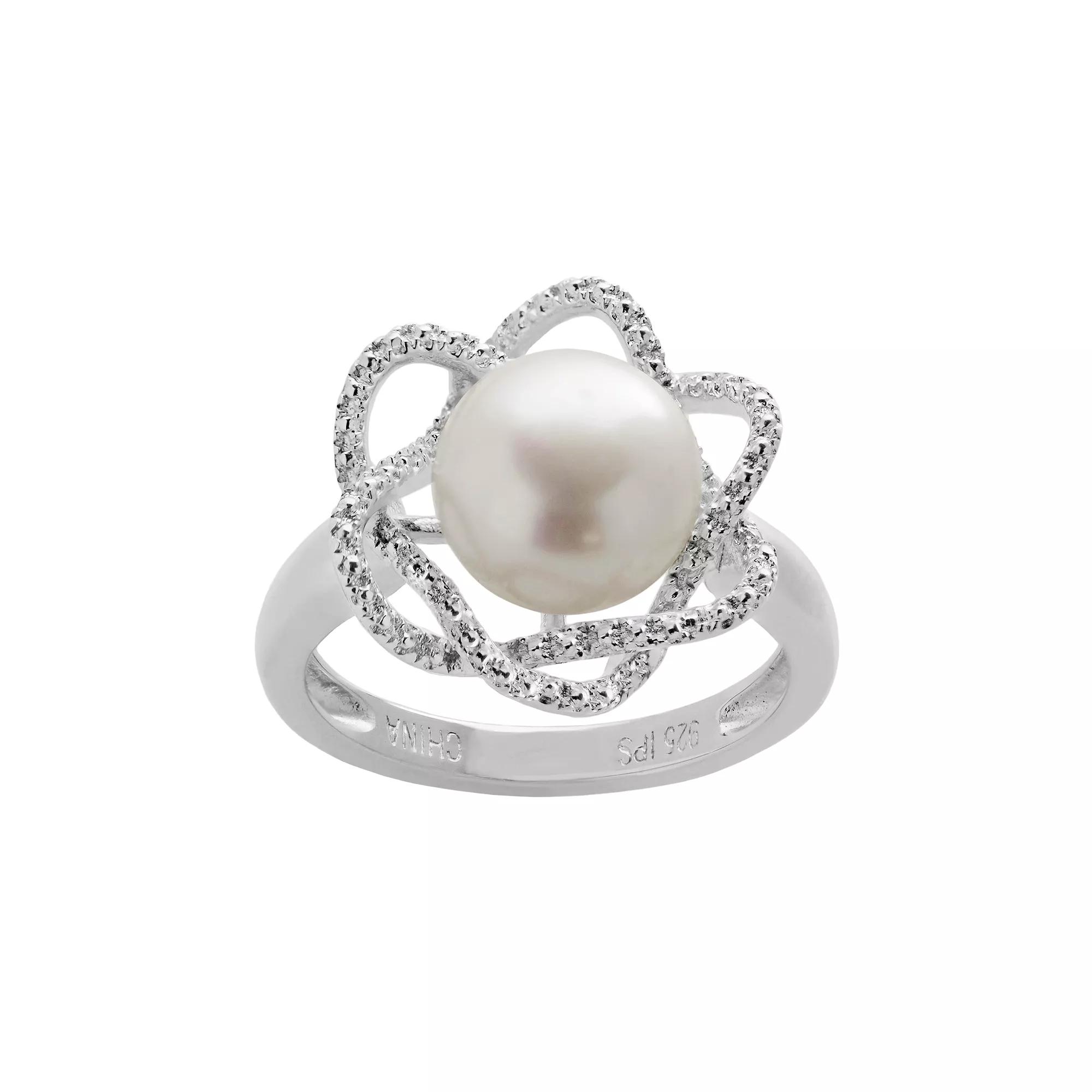 PearLustre by Imperial Freshwater Cultured Pearl & Diamond Accent Sterling Silver Flower Ring, Women's,  Product Image