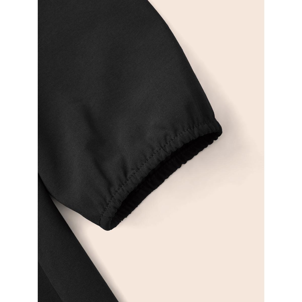 Plus Size Mesh Patchwork Lantern Sleeve Pleated Dress Black Women Elegant See through V-neck Long Sleeve Curvy BloomChic 10/M Product Image