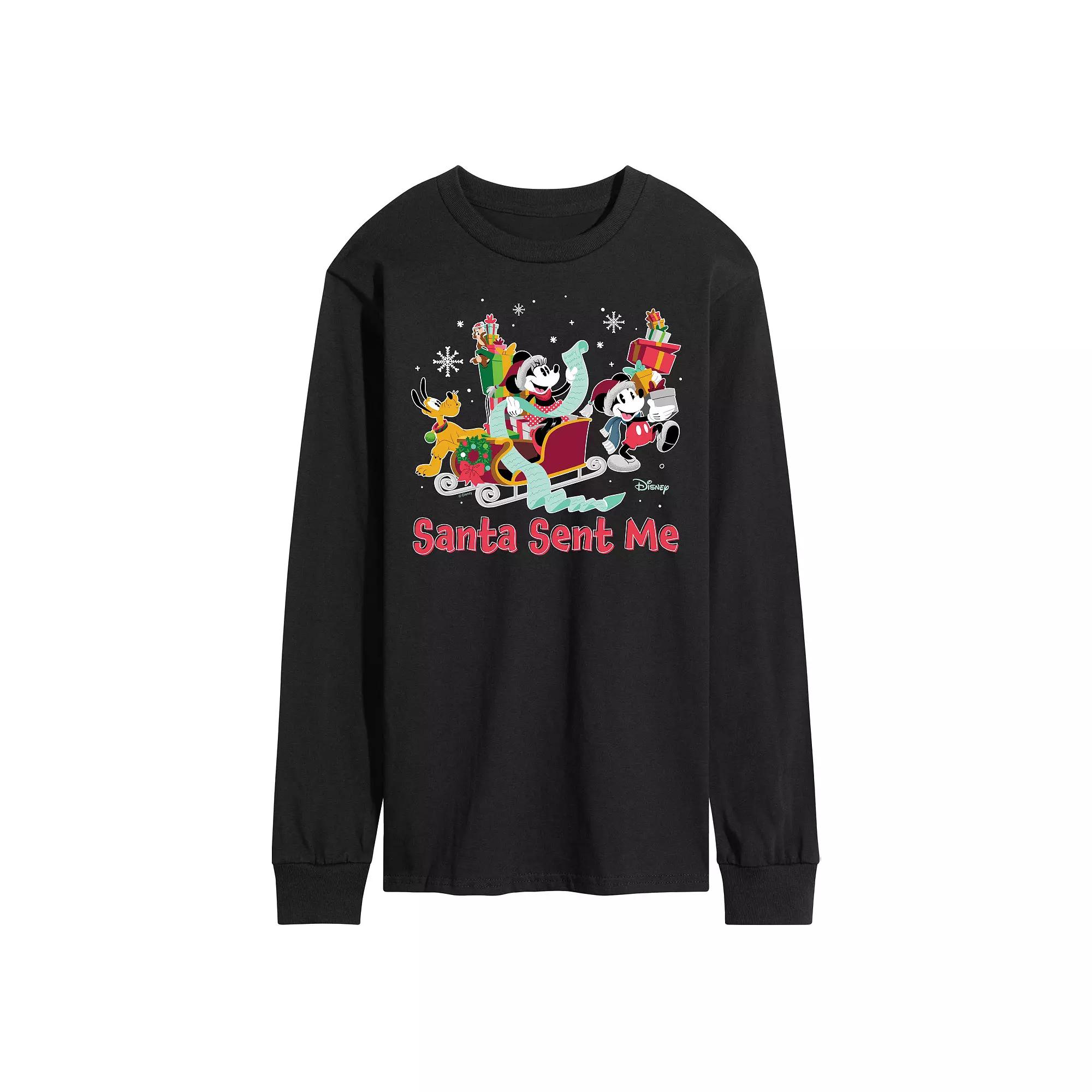 Disney's Mickey Mouse & Friends Men's Santa Sent Me Long Sleeve Graphic Tee,  Product Image