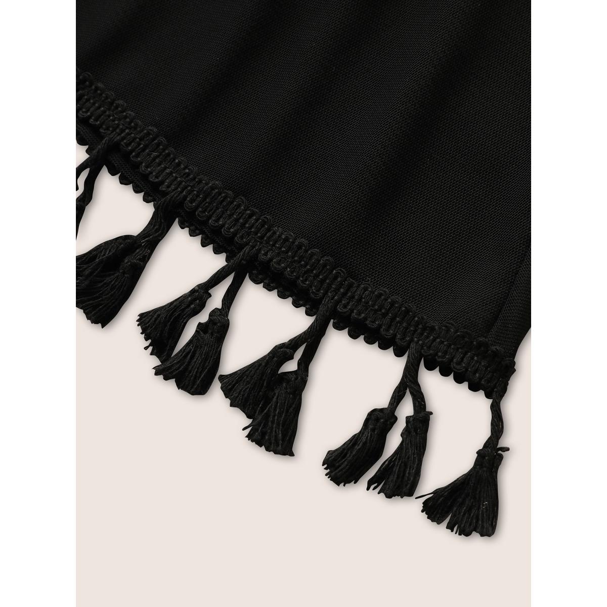 Plus Size Plain Tassel Trim Elastic Waist Swim Bottom Women's Swimwear Black Resort Gathered High stretch Bodycon High Rise Curve Swim Bottoms BloomChic 22-24/3X Product Image