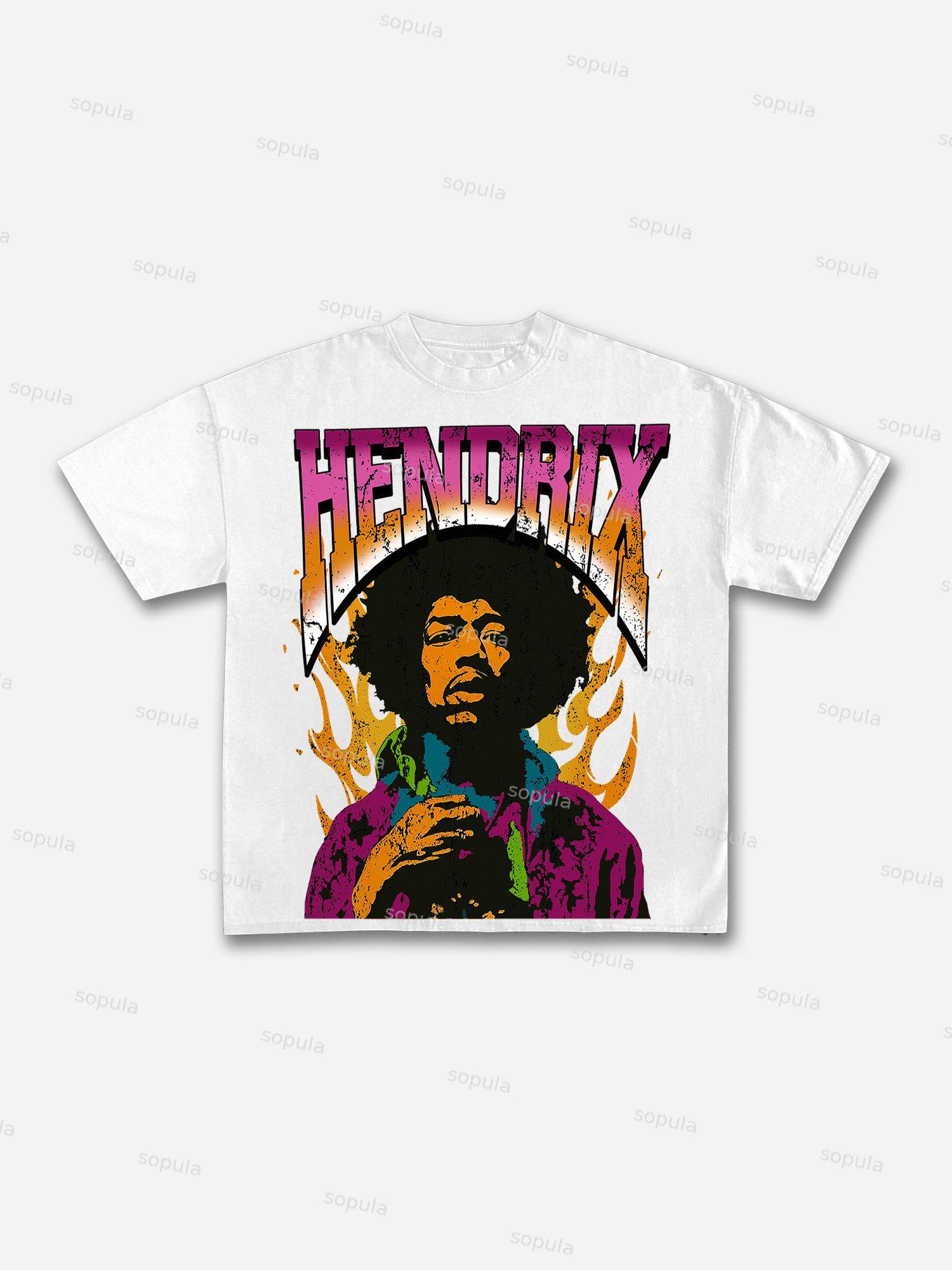 Jimi Hendrix Print Cotton T-shirt Product Image