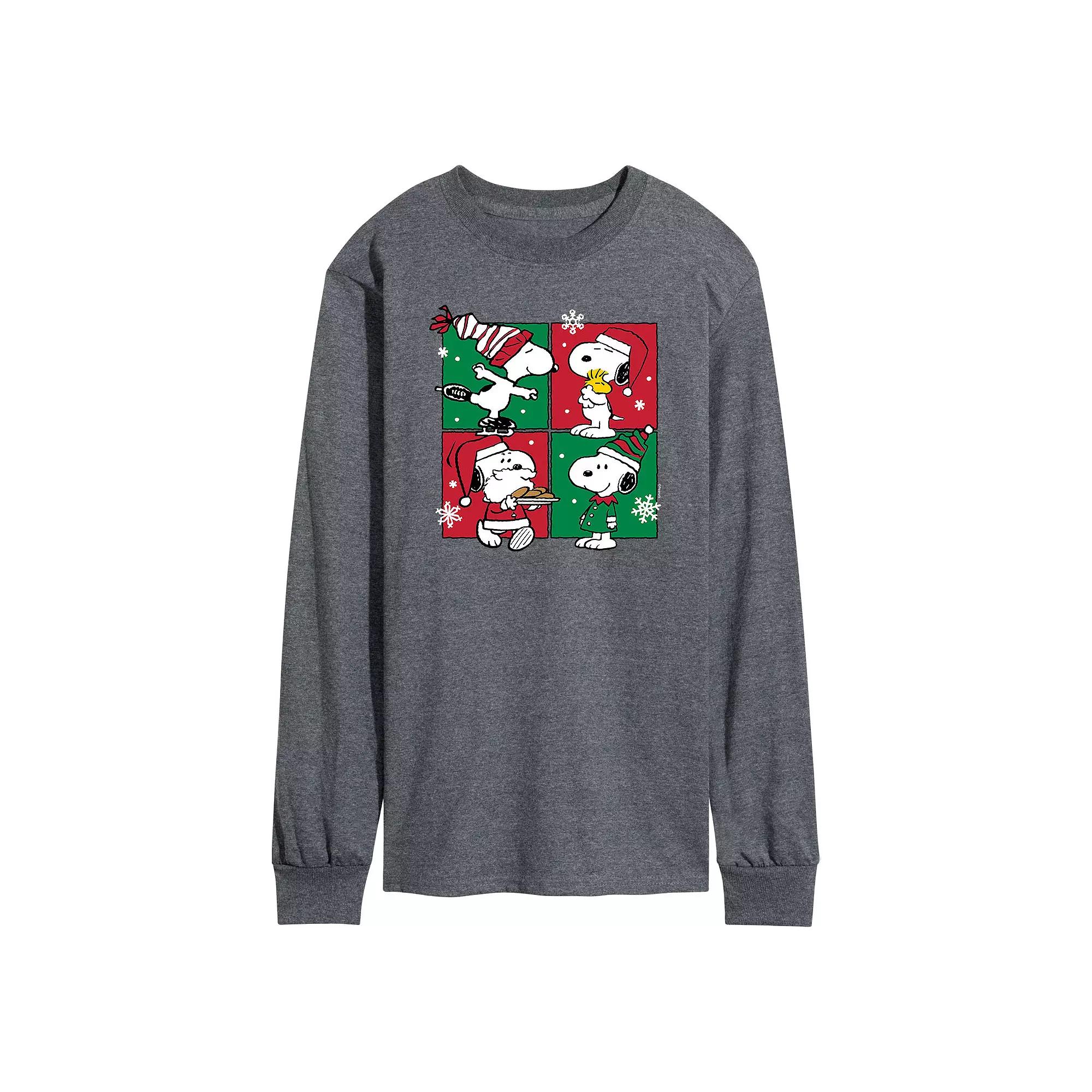 Men's Peanuts Snoopy Christmas Grid Long Sleeve Tee,  Product Image