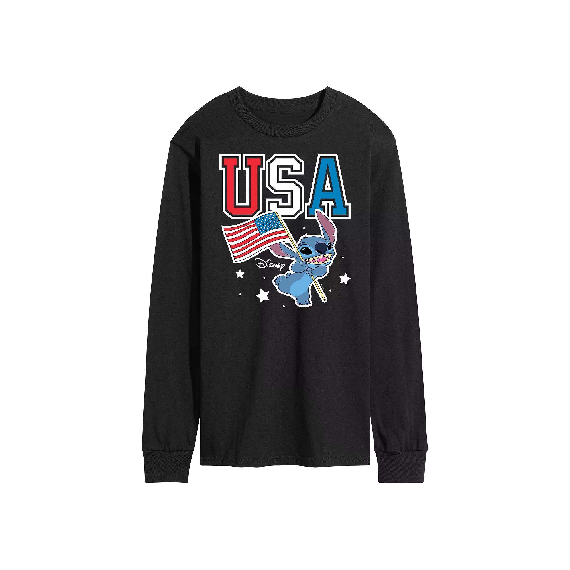 Disney's Lilo and Stitch Men's USA Stitch Long Sleeve Graphic Tee,  Product Image