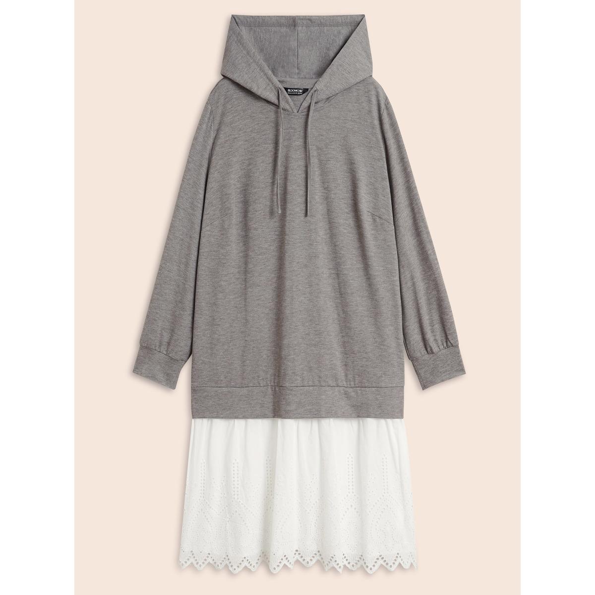 Plus Size Contrast Patchwork Hooded Sweatshirt Dress Mediumgray Women Casual Contrast Hooded Long Sleeve Curvy BloomChic 12/L Product Image