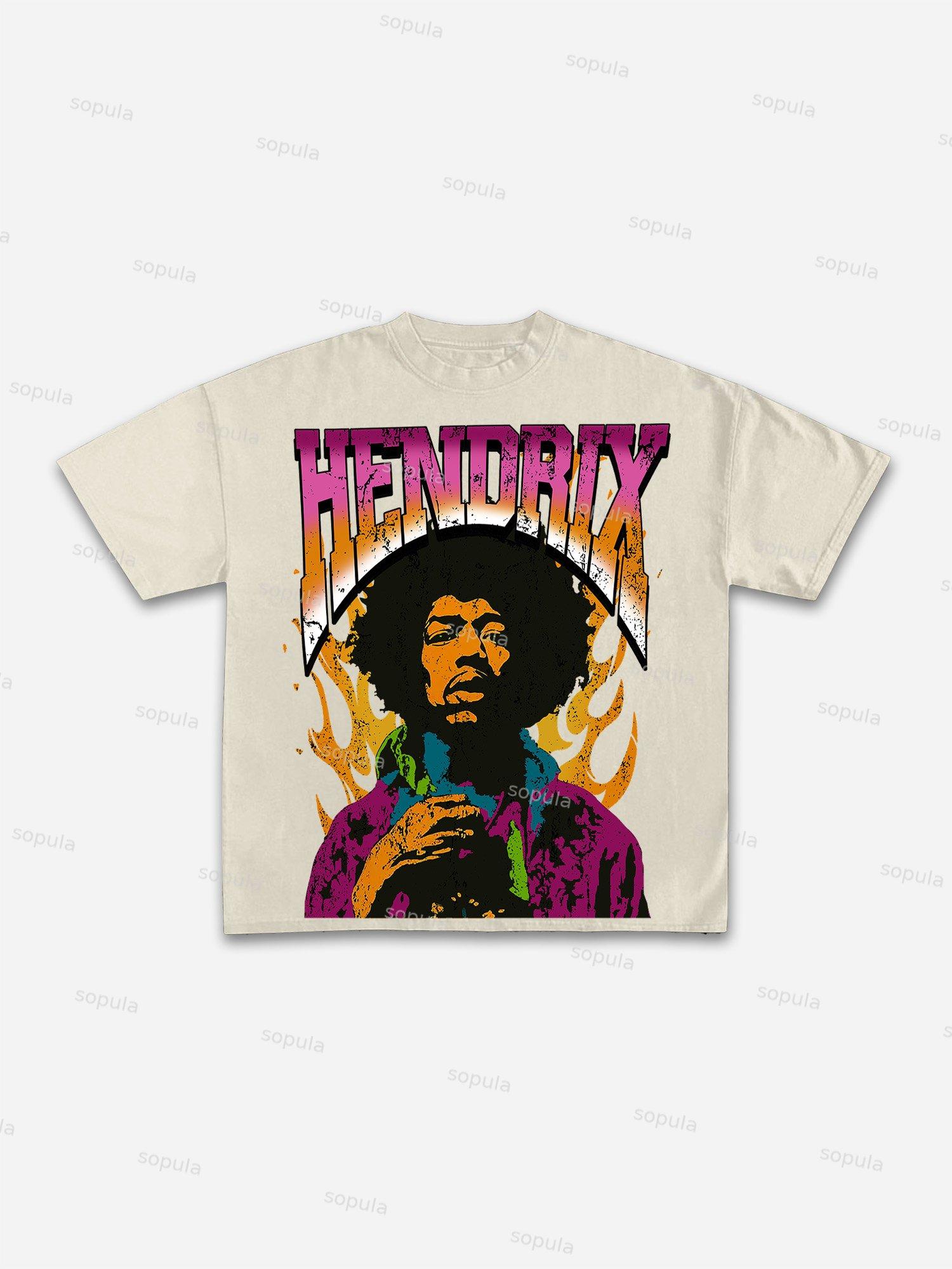 Jimi Hendrix Print Cotton T-shirt Product Image