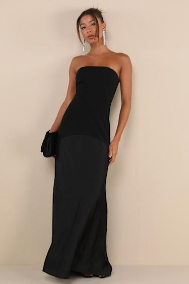 Compelling Style Black Strapless A-Line Maxi Dress Product Image