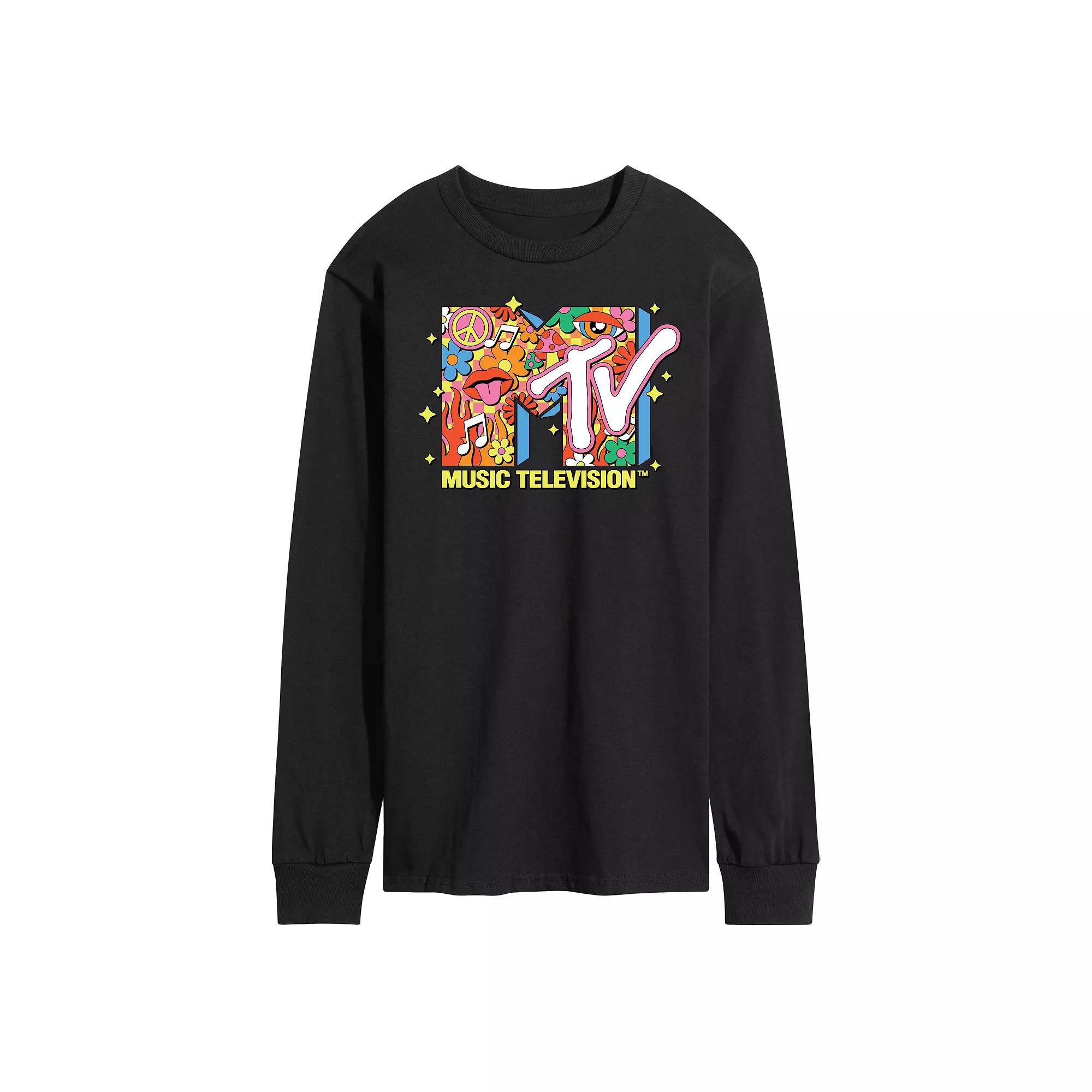 Men's MTV Retro Collage Logo Long Sleeve Graphic Tee,  Product Image