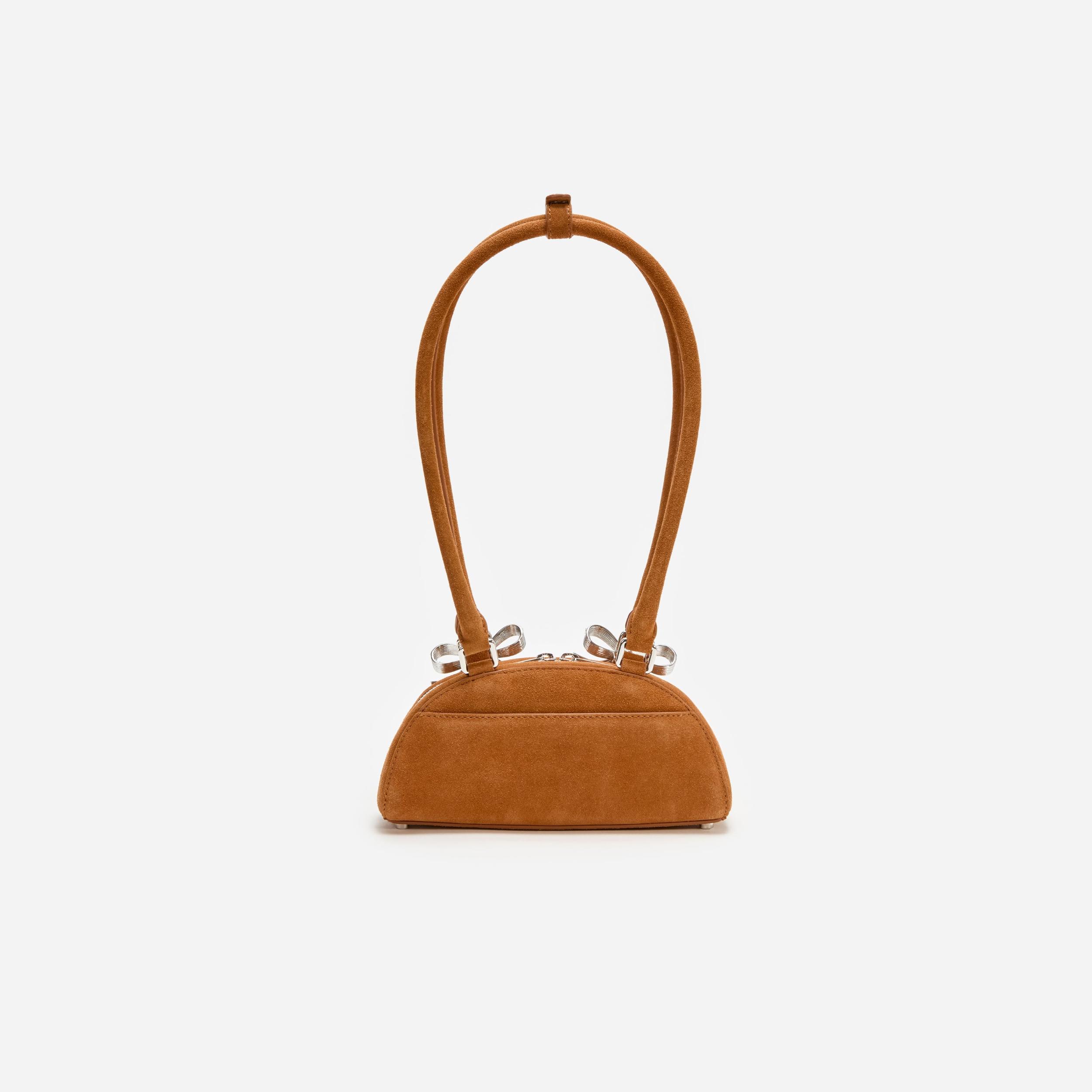 Brown Suede Curved Mini Shoulder Bag Product Image