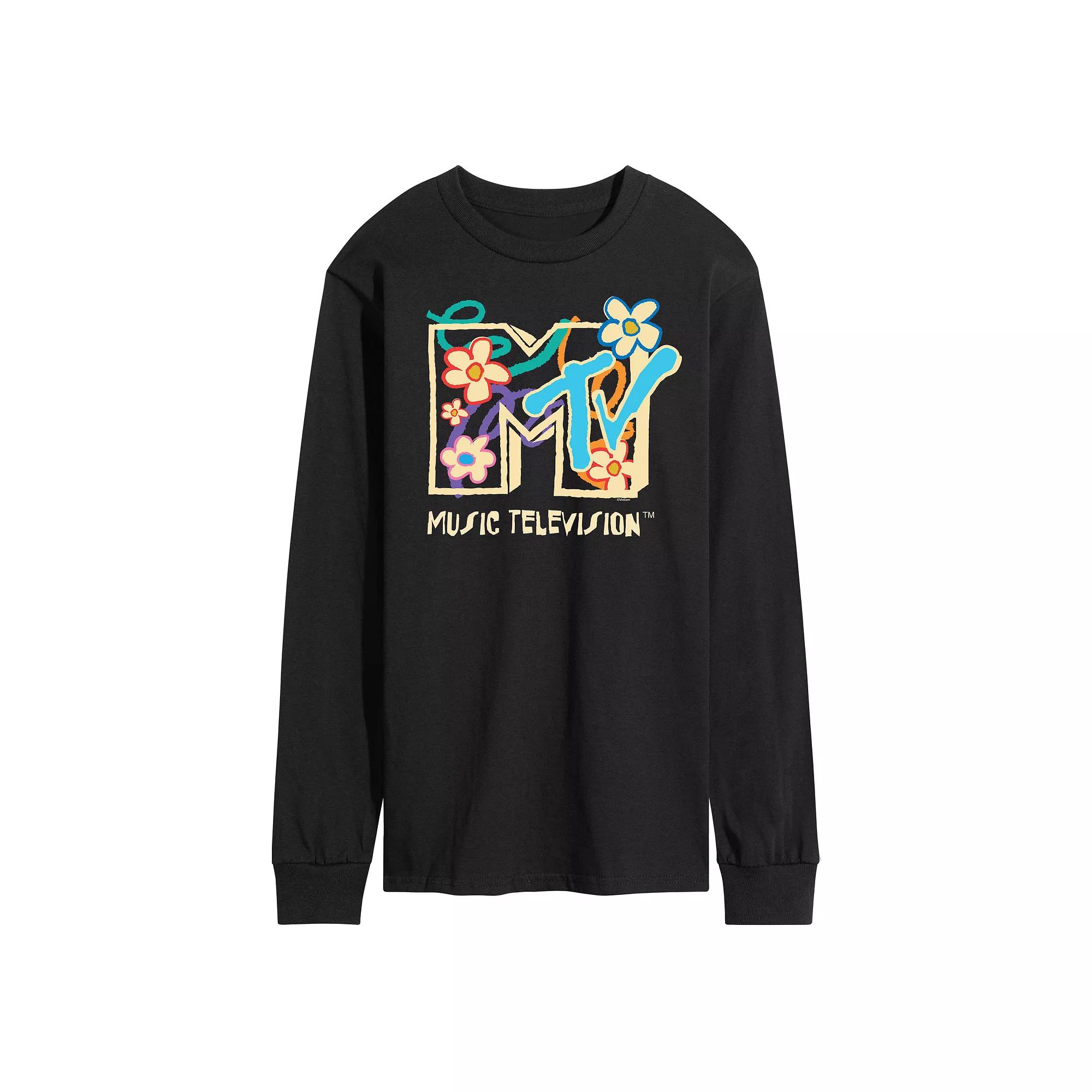 Men's MTV Floral Logo Long Sleeve Graphic Tee,  Product Image