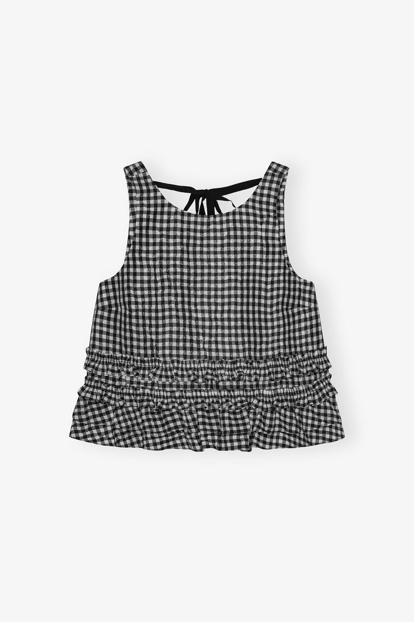 Crinkled Check Frill Top Product Image