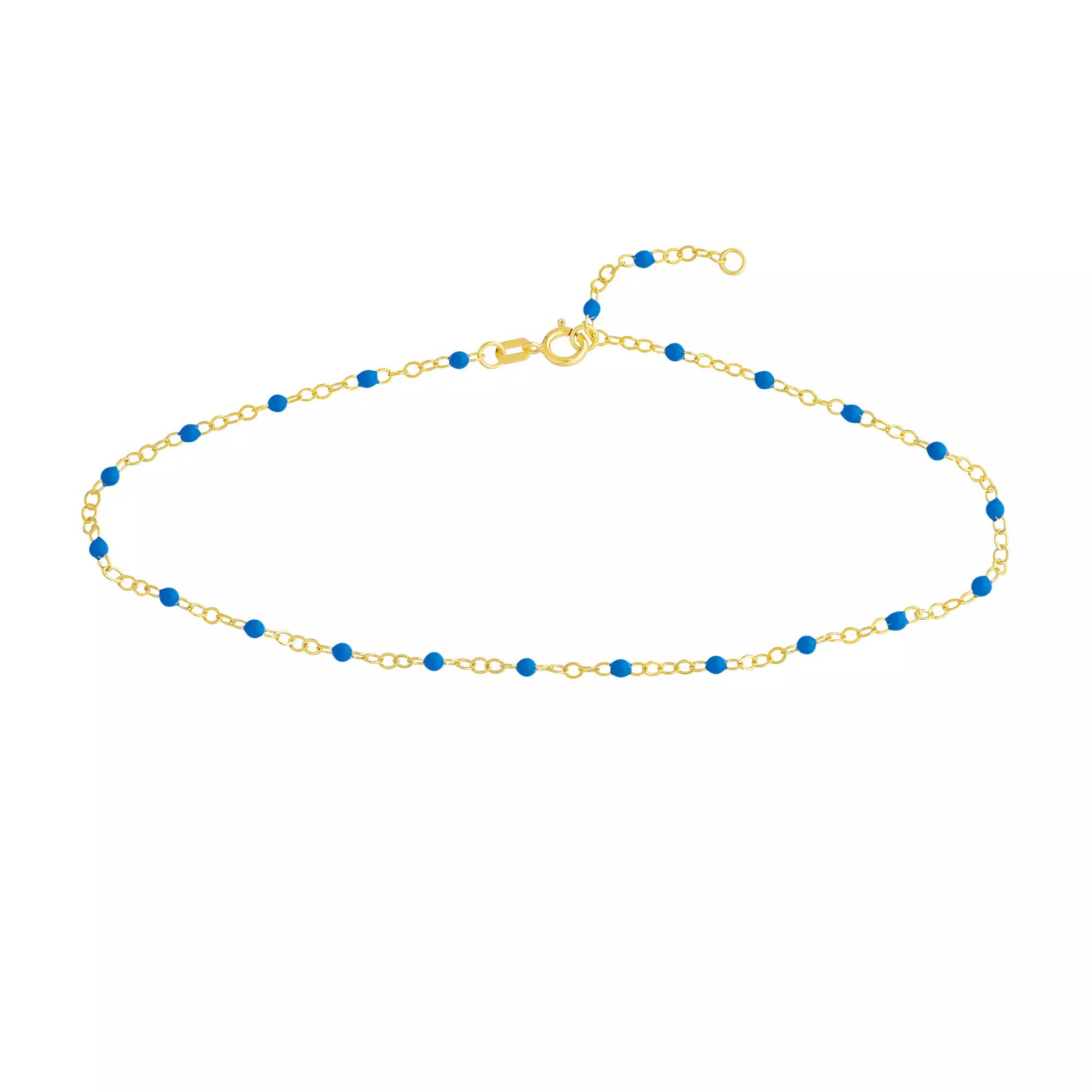 Color Romance 14k Gold Colored Enamel Bead Adjustable Anklet, Women's, Size: 10", Blue Blue Product Image