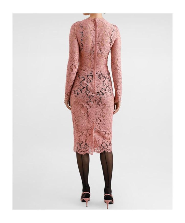 DOLCE & GABBANA Pink Lace Tube Longuette Dress Product Image