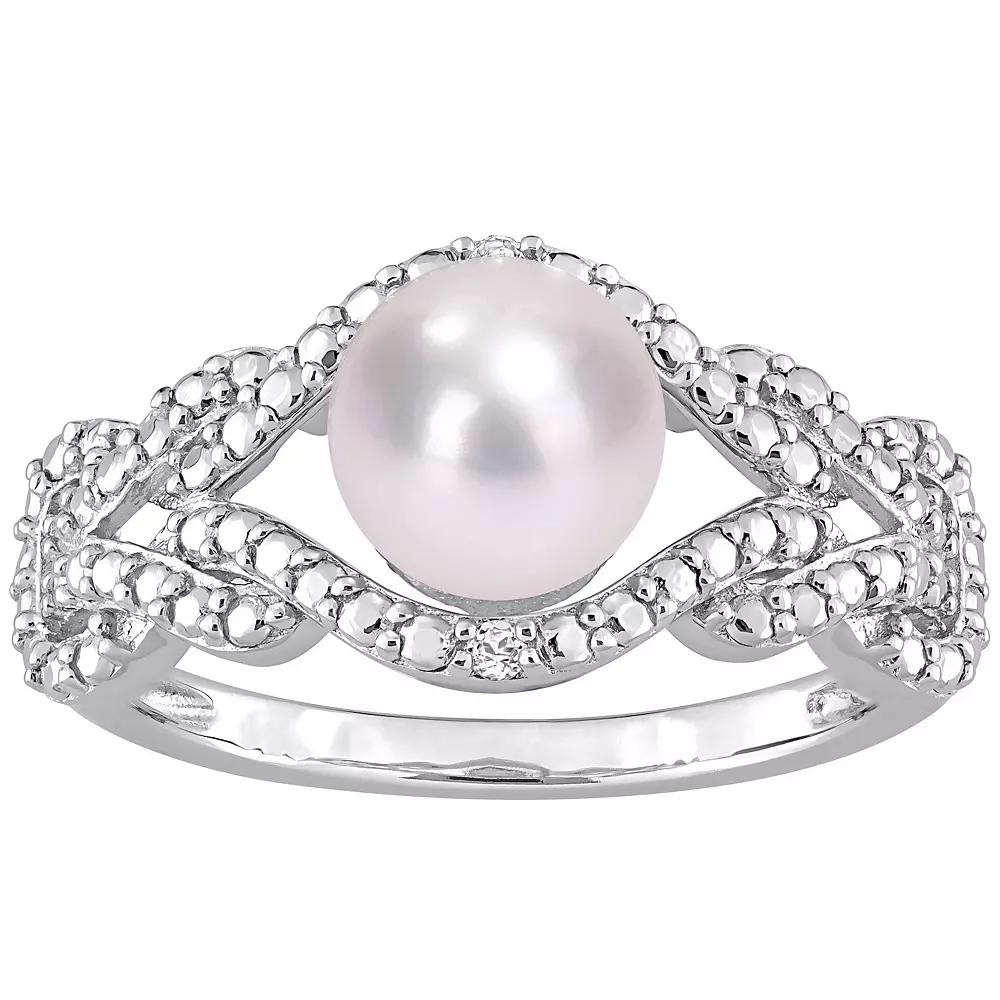 Stella Grace Sterling Silver Freshwater Cultured Pearl & Diamond Accent Infinity Ring, Women's, Size: 9 Product Image