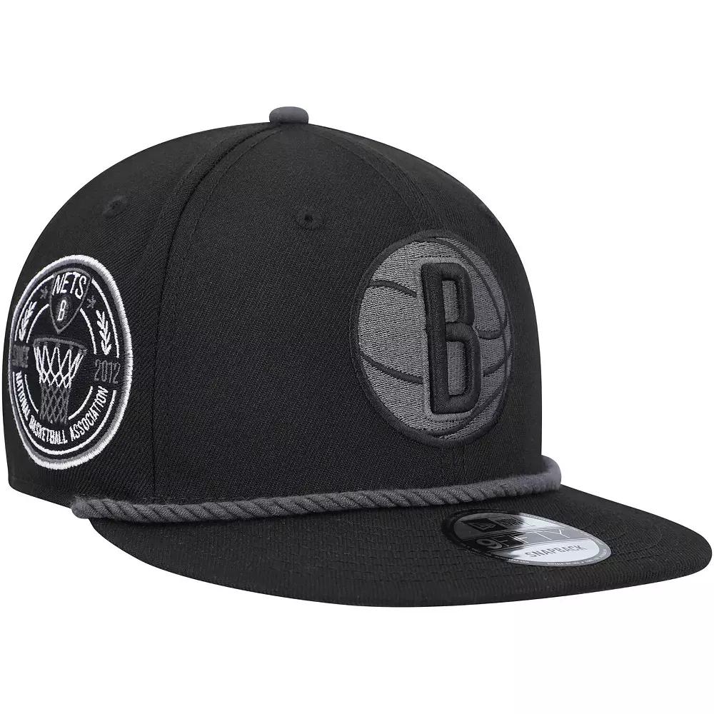 Men's New Era Black Brooklyn Nets Back Laurels 9FIFTY Snapback Hat Product Image