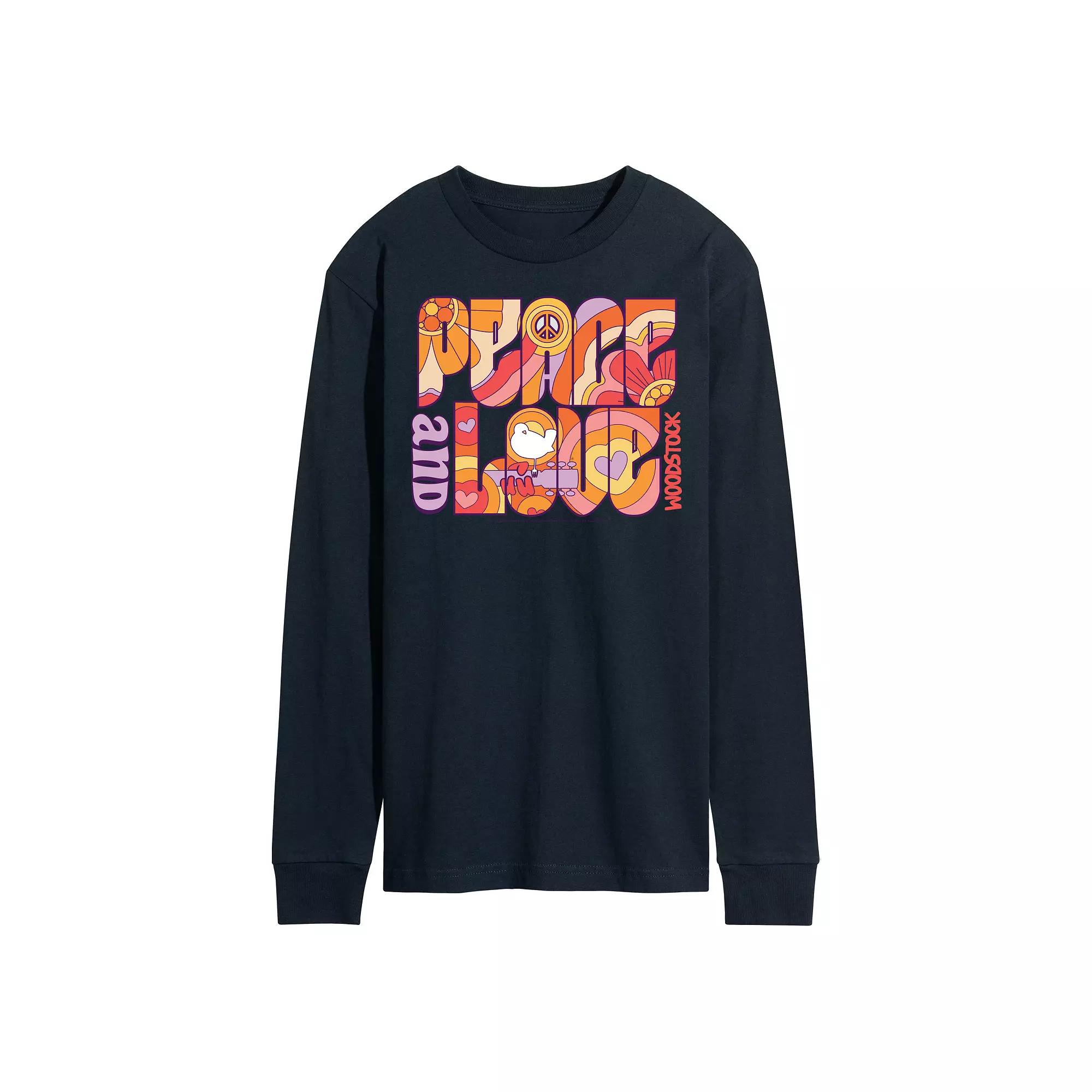 Men's Woodstock Peace And Love Long Sleeve Graphic Tee,  Product Image