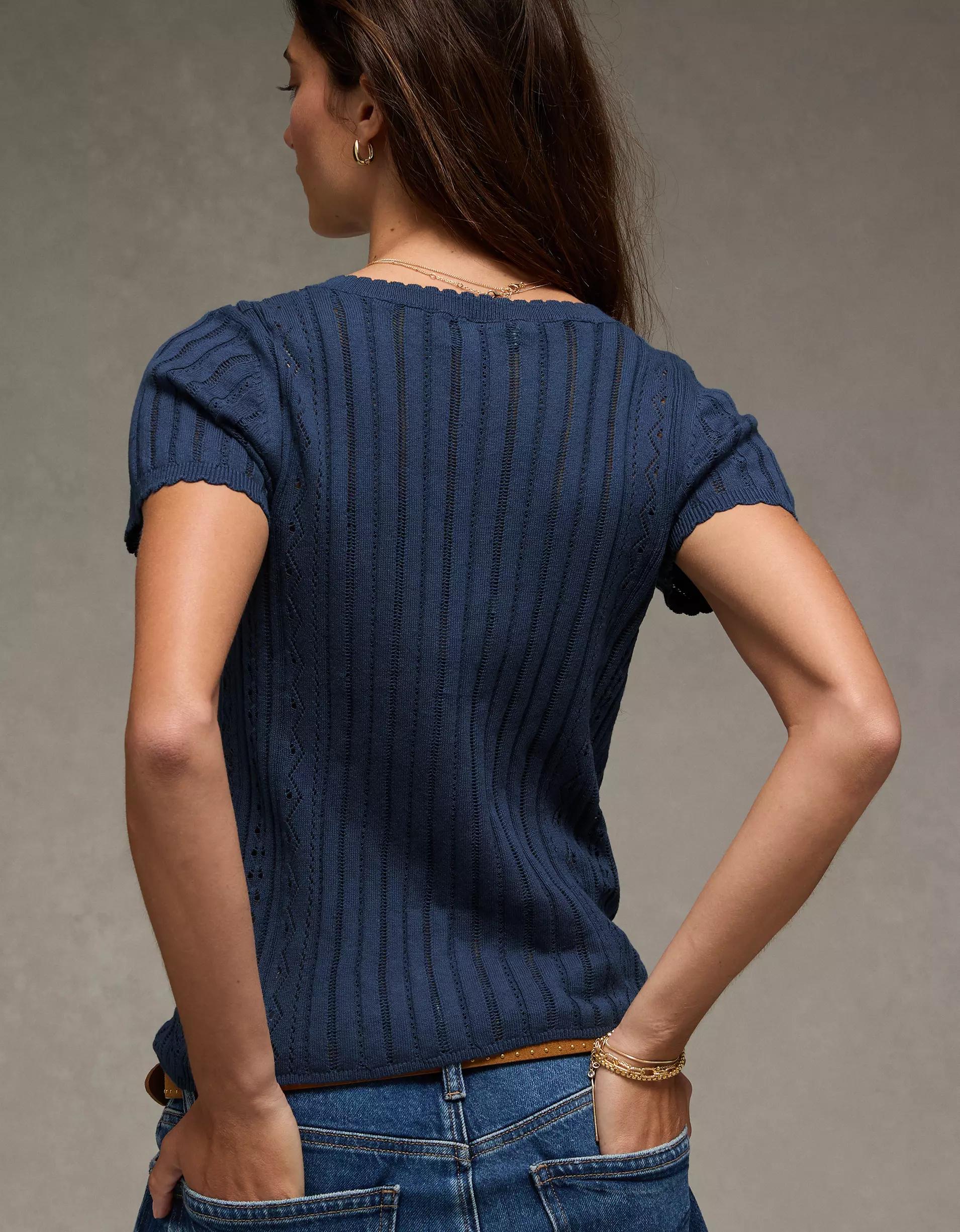 AE Henley Pointelle Sweater T-Shirt Product Image