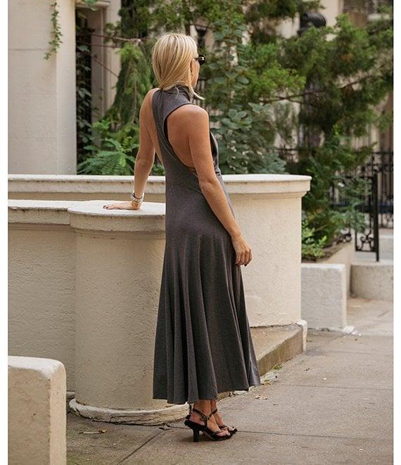 Gianni Bini x Lilly Sisto Audrey Knit Jersey Mock Neck Sleeveless A-Line Pleated Flounce Maxi Dress Product Image