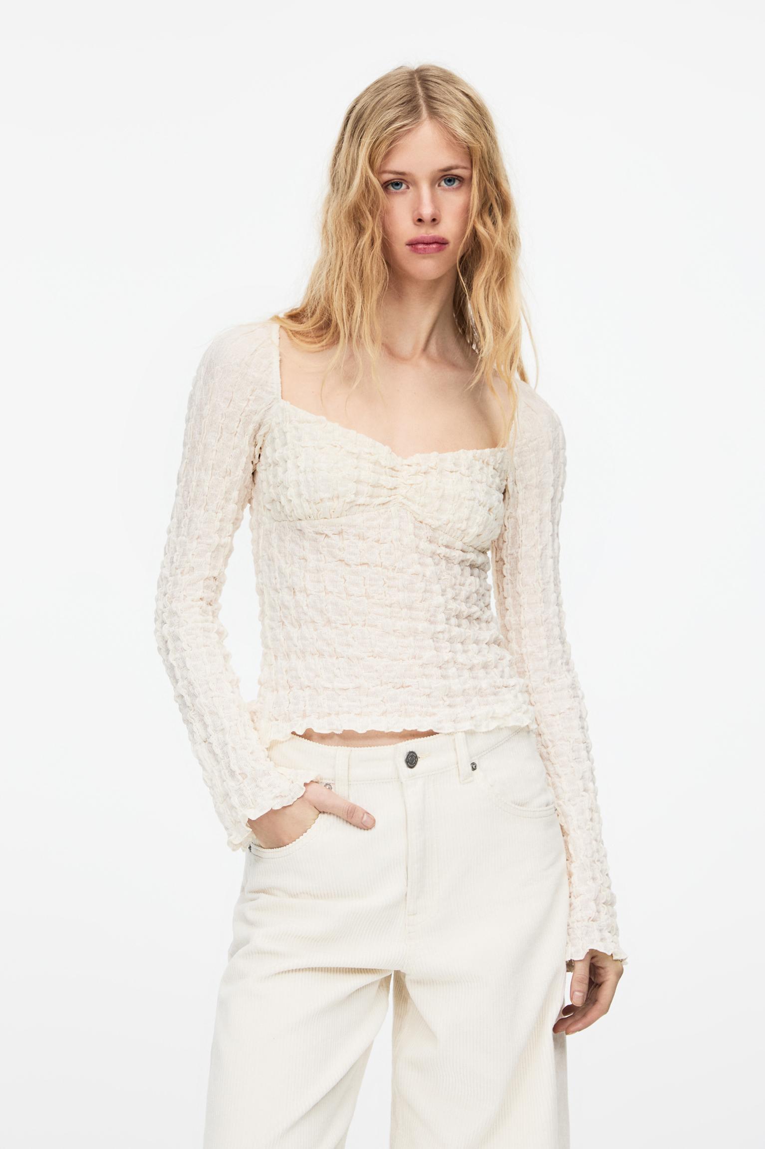 Textured corsetry-inspired T-shirt Product Image