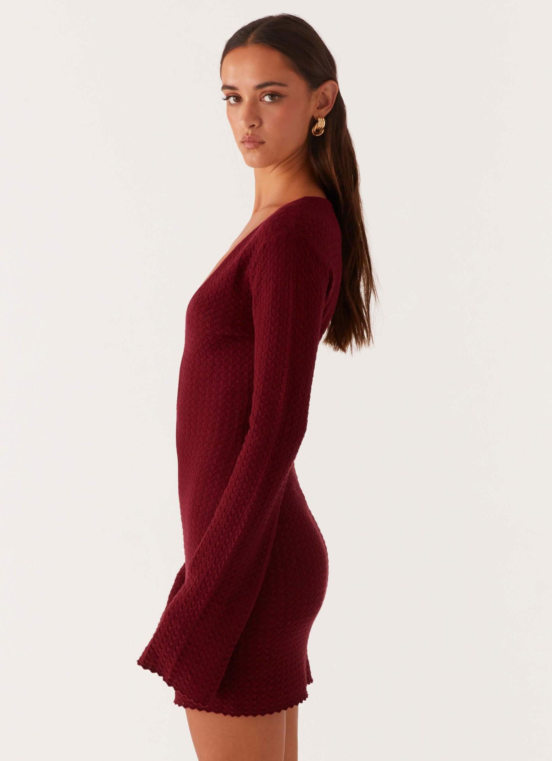 Lavelle Knit Mini Dress - Maroon Product Image
